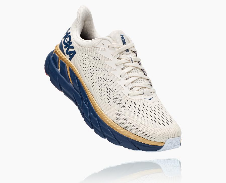 Hoka One One Hardloopschoenen Heren - Clifton 7 - Wit/Blauw - RK5926071